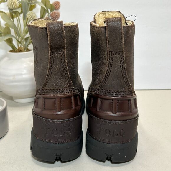 Polo Ralph Lauren Oslo High II Boot Leather Suede Shearling Brown Mens US 8D NWB - Picture 4 of 12